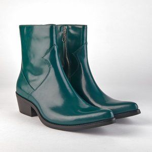 Calvin Klein Jeans Bottle Green "Alden" Box Calf Men's Western Zip Boots NEW!